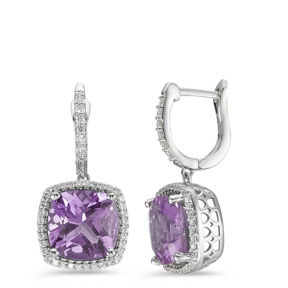 kolczyki wiszące złoto białe 750/18 K Ametyst fioletowy, 2 kamienie, Diament biały, 0.25 ct, 76 kamienie, w-pi3