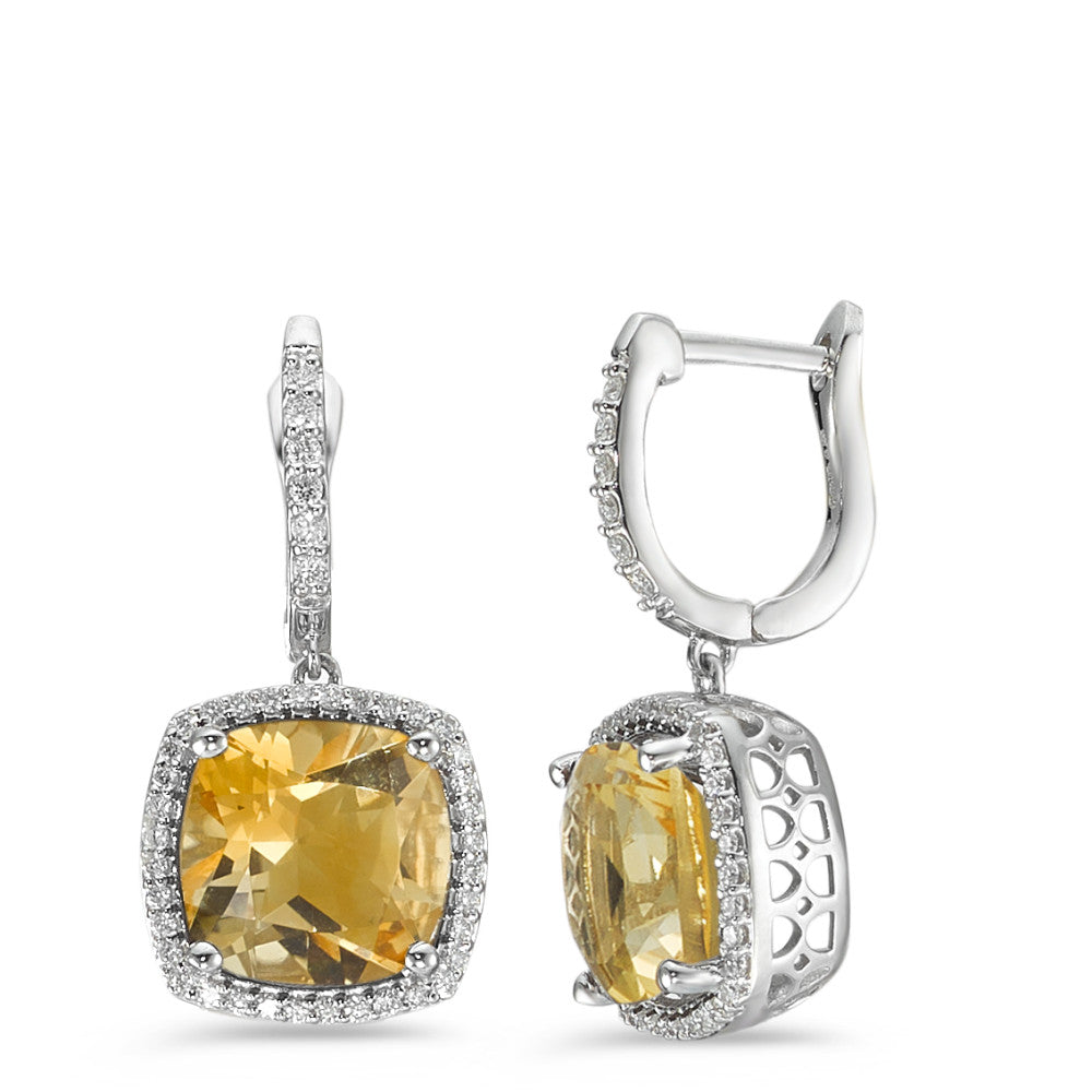 kolczyki wiszące złoto białe 750/18 K Cytryn złoty, 2 kamienie, Diament biały, 0.25 ct, 76 kamienie, w-pi3