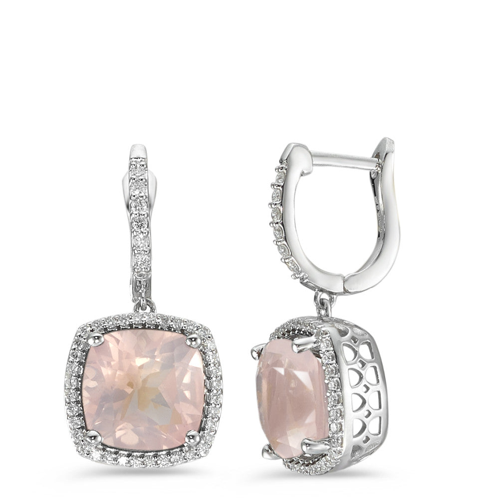 kolczyki wiszące złoto białe 750/18 K Kwarc różowy różowy, Diament biały, 0.25 ct, 76 kamienie, w-si