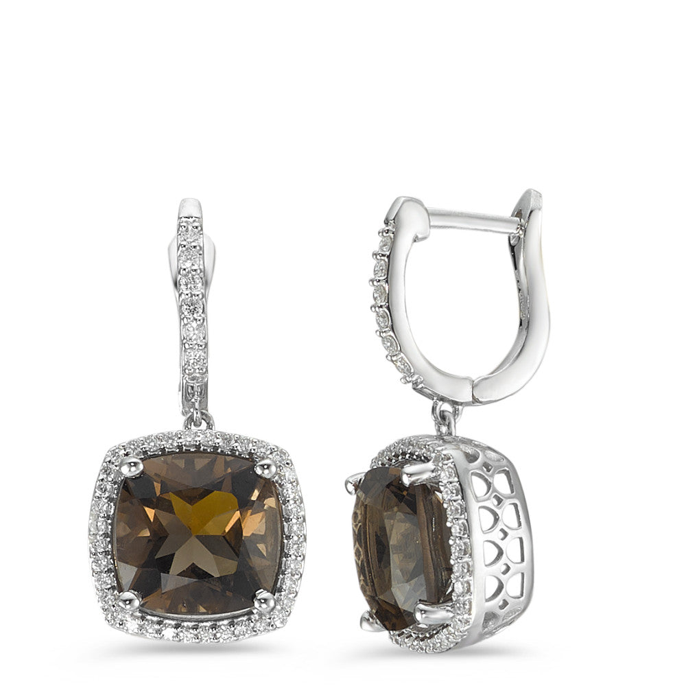 kolczyki wiszące złoto białe 750/18 K Kwarc dymny 2 kamienie, Diament biały, 0.25 ct, 76 kamienie, w-pi3