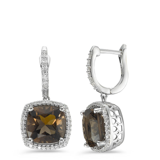 kolczyki wiszące złoto białe 750/18 K Kwarc dymny 2 kamienie, Diament biały, 0.25 ct, 76 kamienie, w-pi3