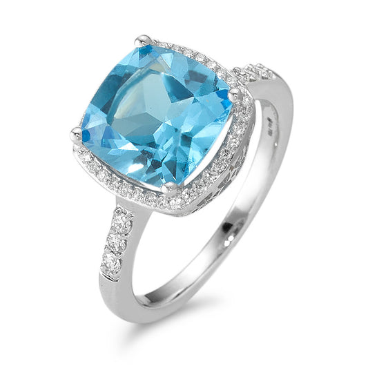 pierścionek złoto białe 750/18 K Topaz jasnoniebieski, Diament biały, 0.20 ct, 42 kamienie, w-pi3 Ø11 mm