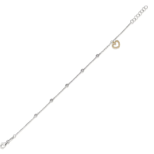 bransoletka złoto białe 750/18 K, złoto żółte 750/18 K Cyrkonia Serce 16.5-18.5 cm