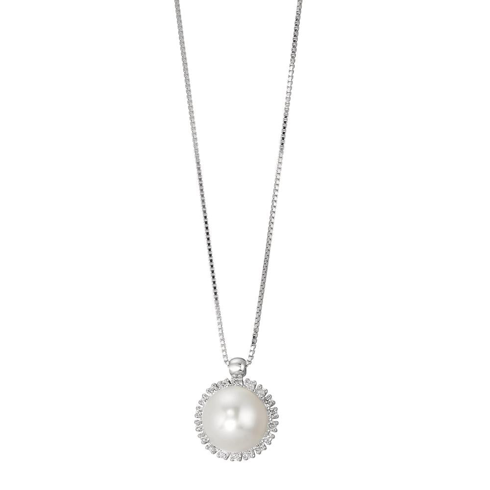 Naszyjnik złoto białe 750/18 K Diament 0.18 ct, w-si Perła hodowana w wodzie słodkiej 39-42 cm