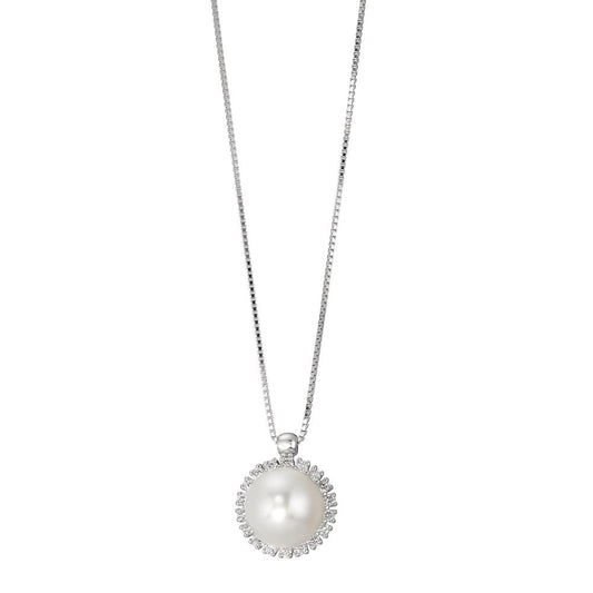 Naszyjnik złoto białe 750/18 K Diament 0.18 ct, w-si Perła hodowana w wodzie słodkiej 39-42 cm