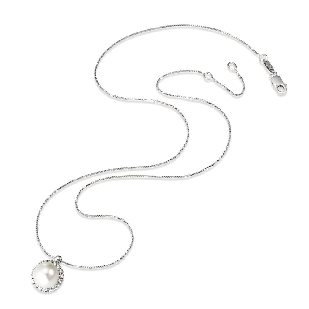 Naszyjnik złoto białe 750/18 K Diament 0.18 ct, w-si Perła hodowana w wodzie słodkiej 39-42 cm