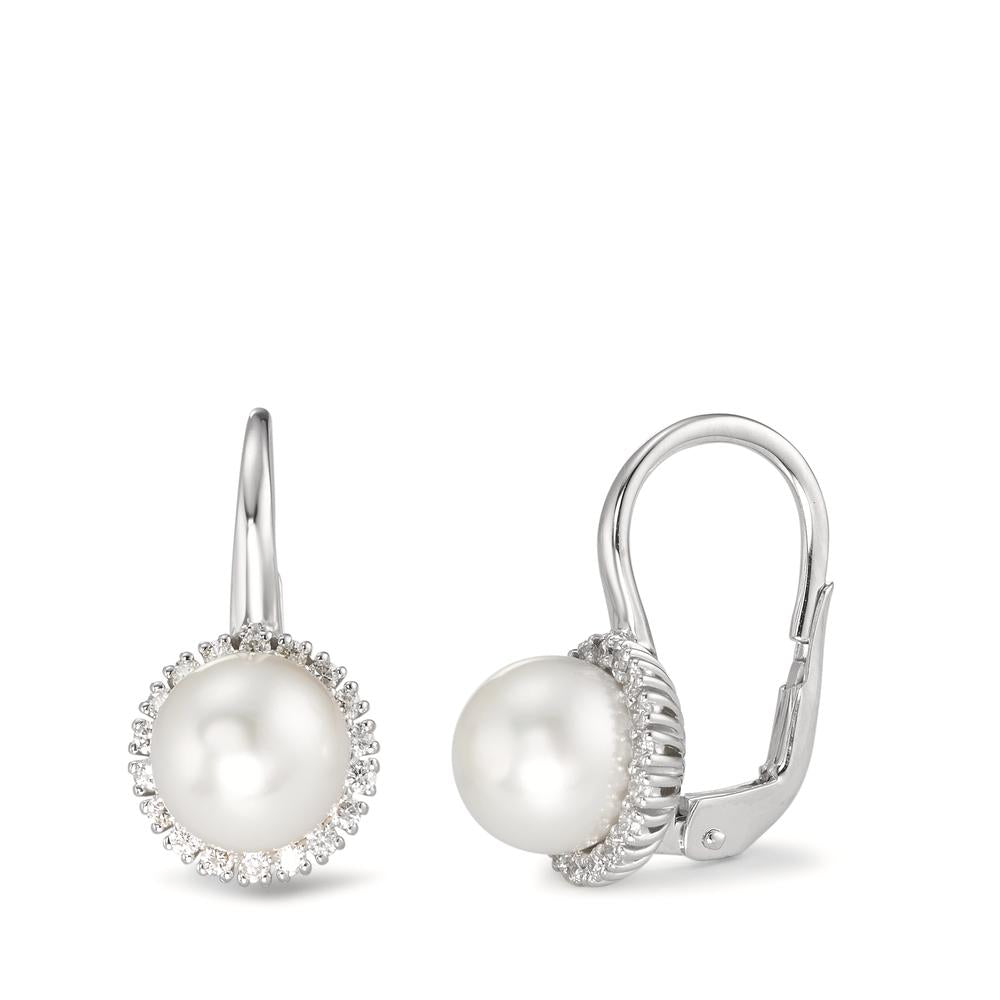 kolczyki wiszące złoto białe 750/18 K Diament 0.36 ct, w-si Perła hodowana w wodzie słodkiej biały, 8 mm