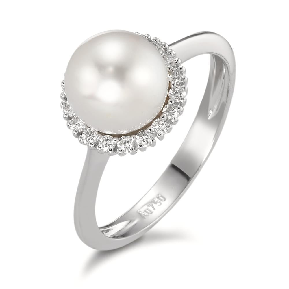 pierścionek złoto białe 750/18 K Diament 0.18 ct, w-si Perła hodowana w wodzie słodkiej