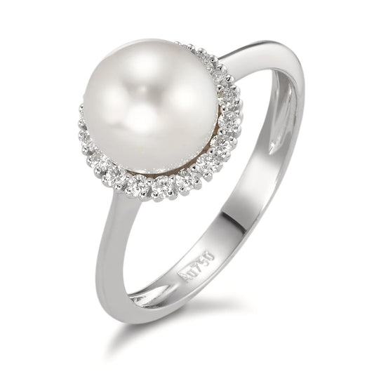 pierścionek złoto białe 750/18 K Diament 0.18 ct, w-si Perła hodowana w wodzie słodkiej
