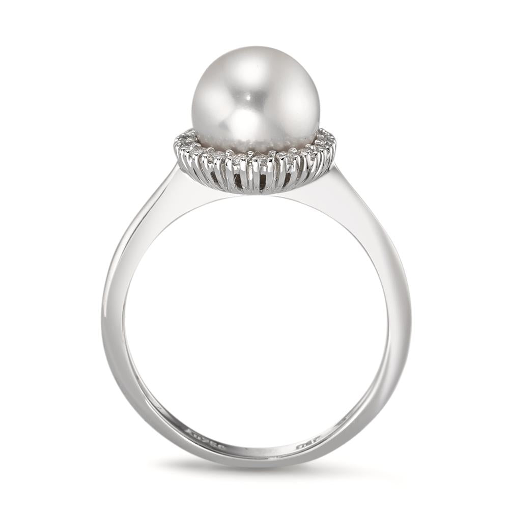 pierścionek złoto białe 750/18 K Diament 0.18 ct, w-si Perła hodowana w wodzie słodkiej