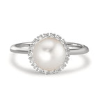 pierścionek złoto białe 750/18 K Diament 0.18 ct, w-si Perła hodowana w wodzie słodkiej biały, 8 mm