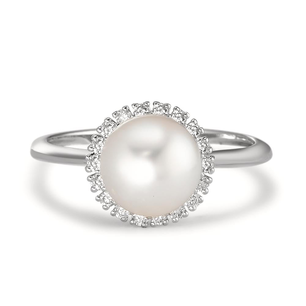 pierścionek złoto białe 750/18 K Diament 0.18 ct, w-si Perła hodowana w wodzie słodkiej biały, 8 mm