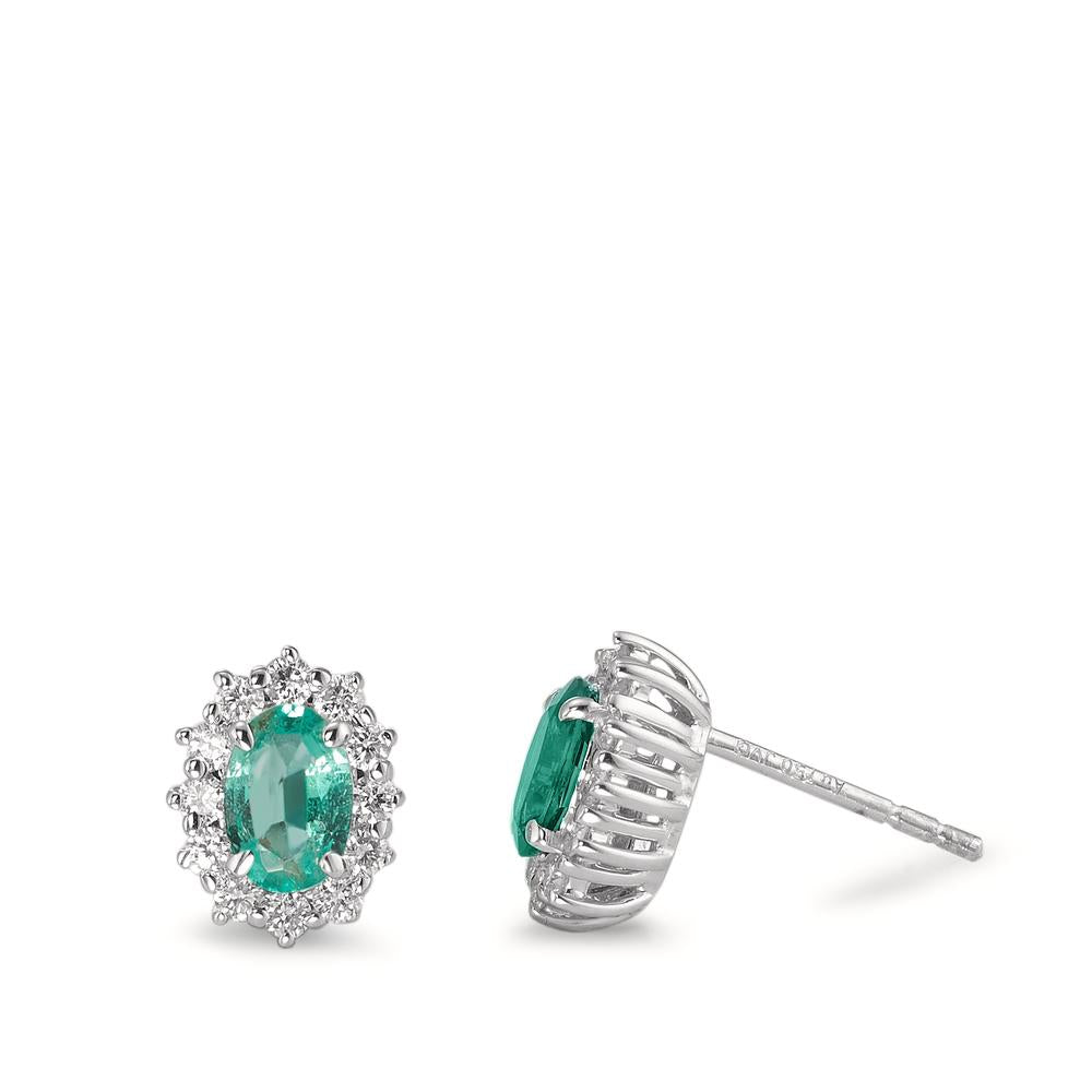 kolczyki wkrętki złoto białe 750/18 K Szmaragd 0.80 ct, 2 kamienie, Diament 0.36 ct, w-si