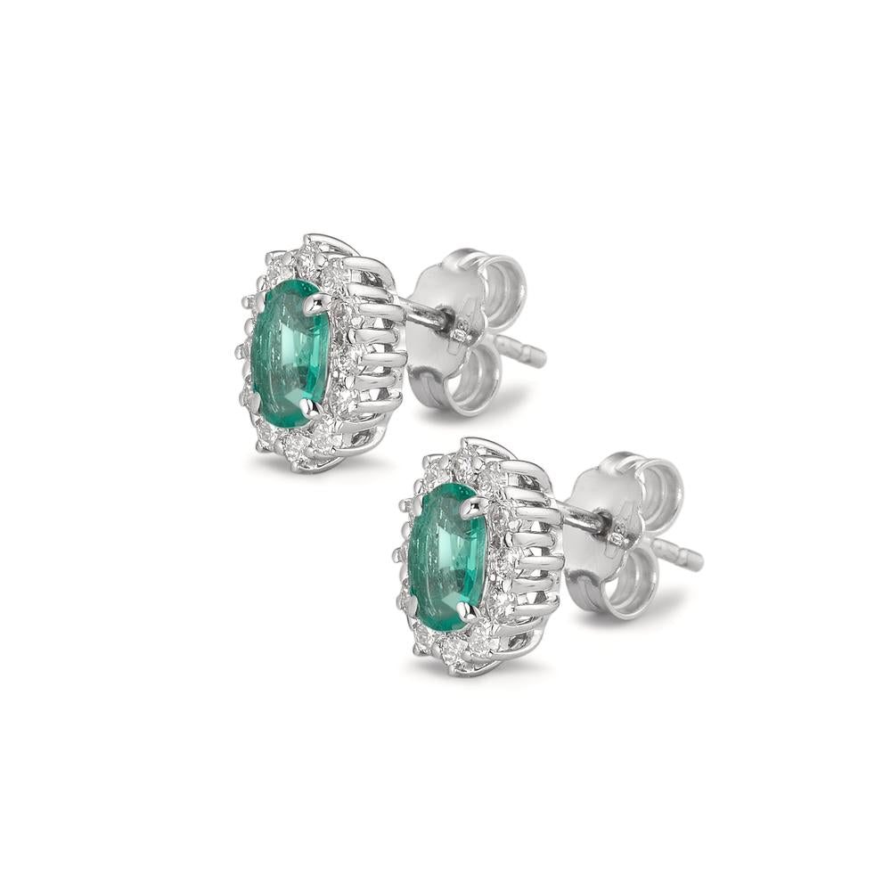 kolczyki wkrętki złoto białe 750/18 K Szmaragd 0.80 ct, 2 kamienie, Diament 0.36 ct, w-si