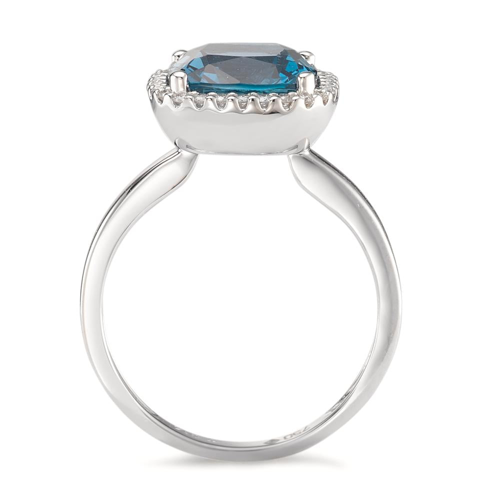 pierścionek złoto białe 750/18 K Topaz London Blue, Diament 0.14 ct, 28 kamienie, [Brillant], w-si