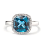pierścionek złoto białe 750/18 K Topaz London Blue, Diament 0.14 ct, 28 kamienie, [Brillant], w-si