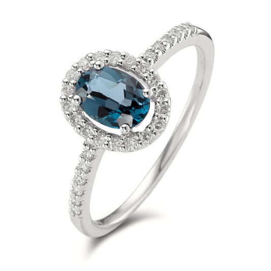 pierścionek złoto białe 750/18 K Topaz London Blue [oval], Diament biały, 0.19 ct, w-si