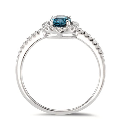 pierścionek złoto białe 750/18 K Topaz London Blue [oval], Diament biały, 0.19 ct, w-si
