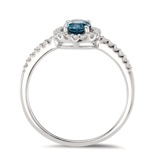 pierścionek złoto białe 750/18 K Topaz London Blue [oval], Diament biały, 0.19 ct, w-si