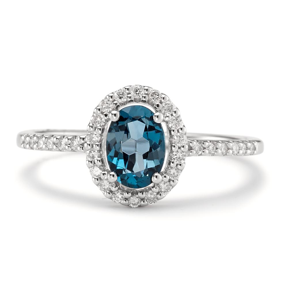 pierścionek złoto białe 750/18 K Topaz London Blue [oval], Diament biały, 0.19 ct, w-si