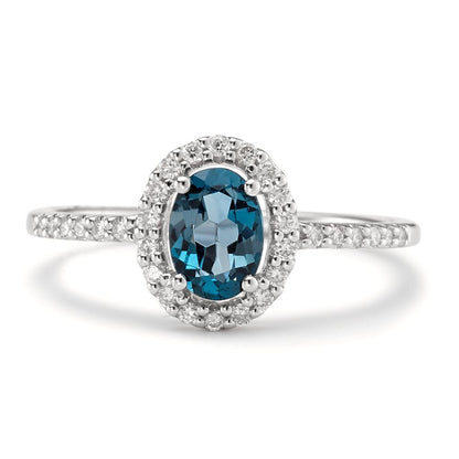 pierścionek złoto białe 750/18 K Topaz London Blue [oval], Diament biały, 0.19 ct, w-si
