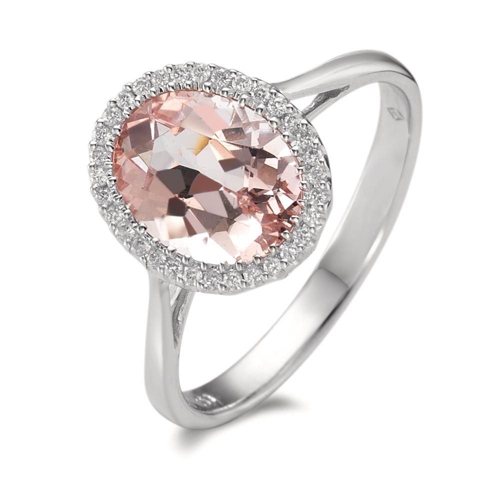 pierścionek złoto białe 750/18 K Morganit 1.45 ct, Diament 0.09 ct, 32 kamienie, [Brillant], w-si