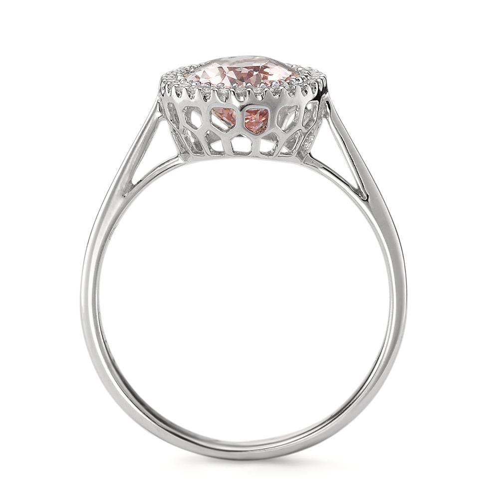 pierścionek złoto białe 750/18 K Morganit 1.45 ct, Diament 0.09 ct, 32 kamienie, [Brillant], w-si
