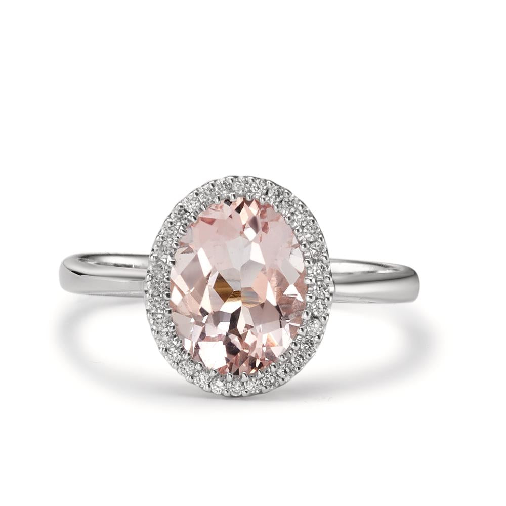 pierścionek złoto białe 750/18 K Morganit, Diament 0.09 ct, 32 kamienie, [Brillant], w-si