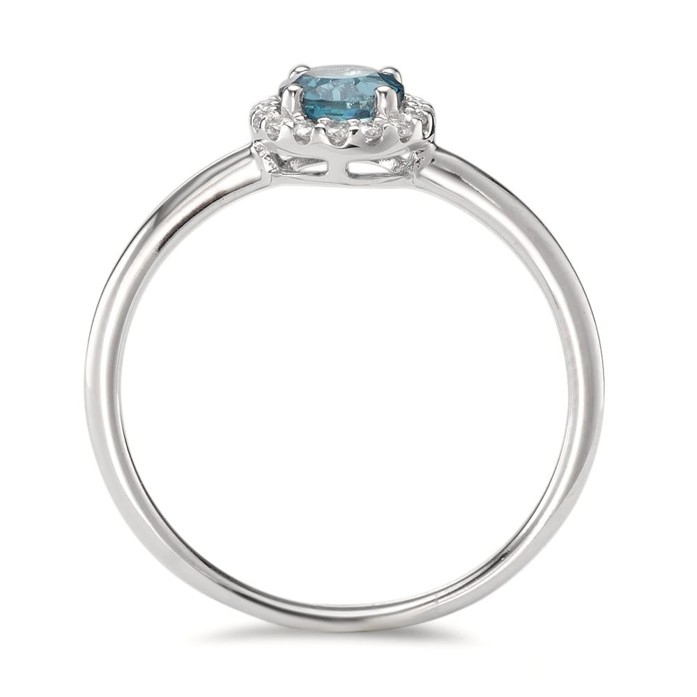 pierścionek złoto białe 750/18 K Topaz London Blue, Diament 0.11 ct, 16 kamienie, [Brillant], w-si