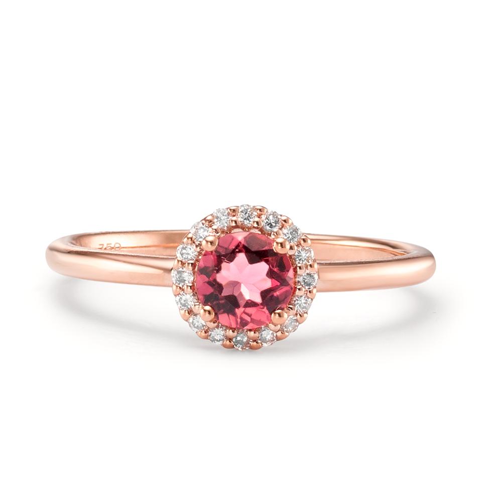 pierścionek złoto czerwone 750/18 K Turmalin, Diament 0.11 ct, 16 kamienie, [Brillant], w-si