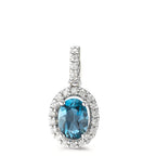 wisiorek złoto białe 750/18 K Topaz London Blue niebieski, [oval], Diament 0.15 ct, w-si