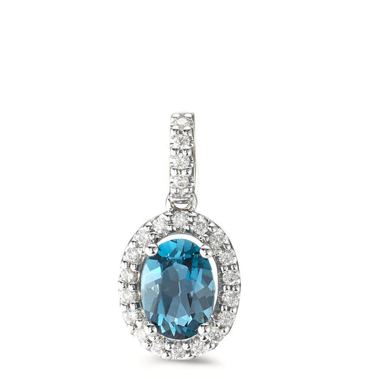 wisiorek złoto białe 750/18 K Topaz London Blue niebieski, [oval], Diament 0.15 ct, w-si