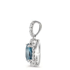 wisiorek złoto białe 750/18 K Topaz London Blue niebieski, [oval], Diament 0.15 ct, w-si
