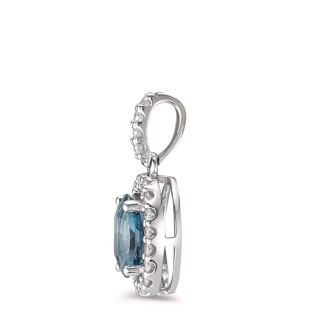 wisiorek złoto białe 750/18 K Topaz London Blue niebieski, [oval], Diament 0.15 ct, w-si