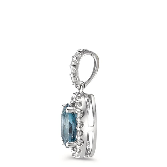 wisiorek złoto białe 750/18 K Topaz London Blue niebieski, [oval], Diament 0.15 ct, w-si