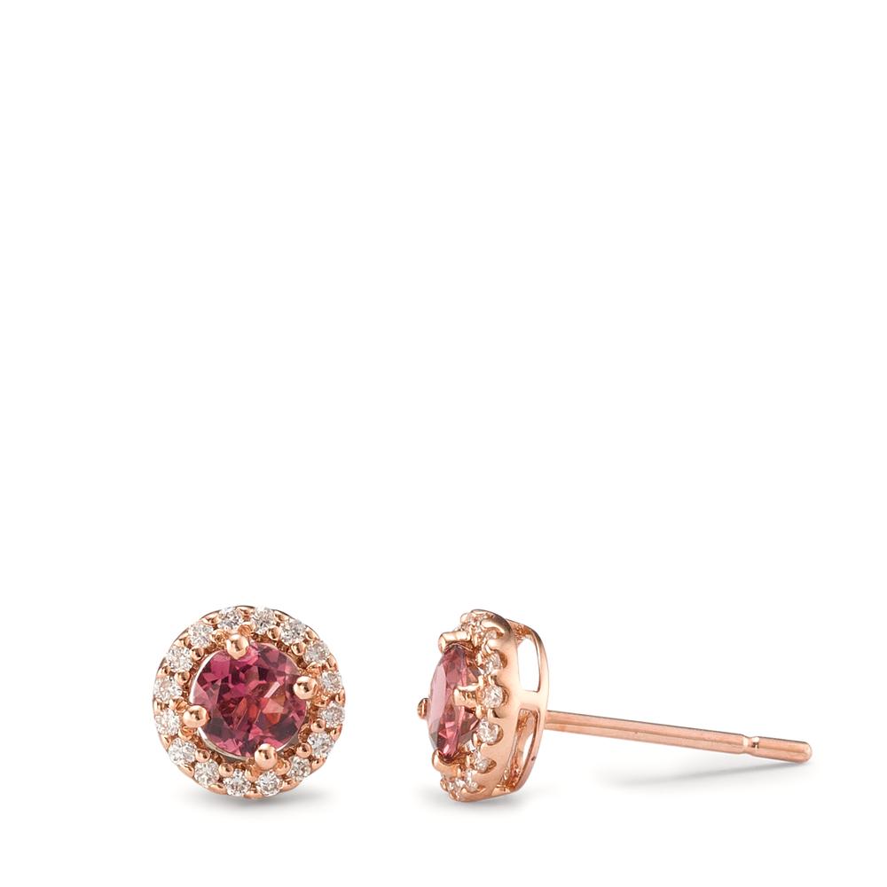 kolczyki wkrętki złoto czerwone 750/18 K Turmalin 2 kamienie, Diament 0.12 ct, 16 kamienie, [Brillant], w-si Ø6.5 mm