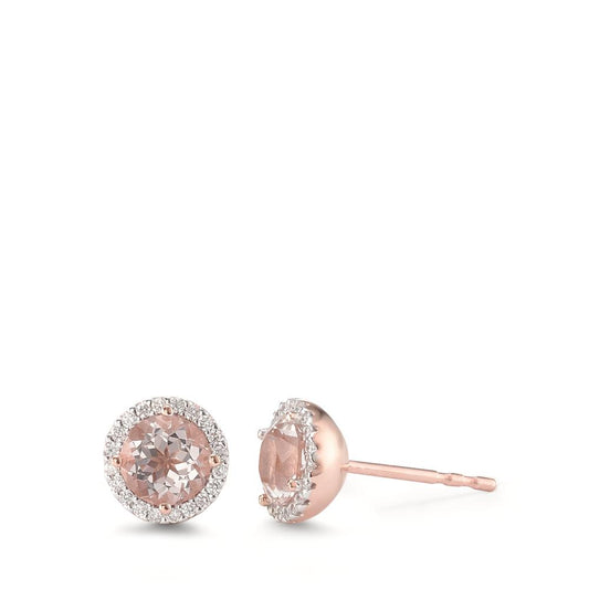 kolczyki wkrętki złoto czerwone 750/18 K Morganit 2 kamienie, Diament 0.12 ct, 40 kamienie, [Brillant], w-si Ø7 mm
