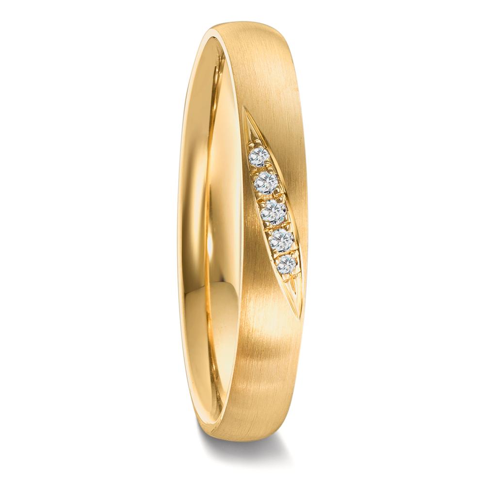 obrączka partnerska złoto żółte 750/18 K Diament 0.036 ct, 5 kamienie, tw-vsi