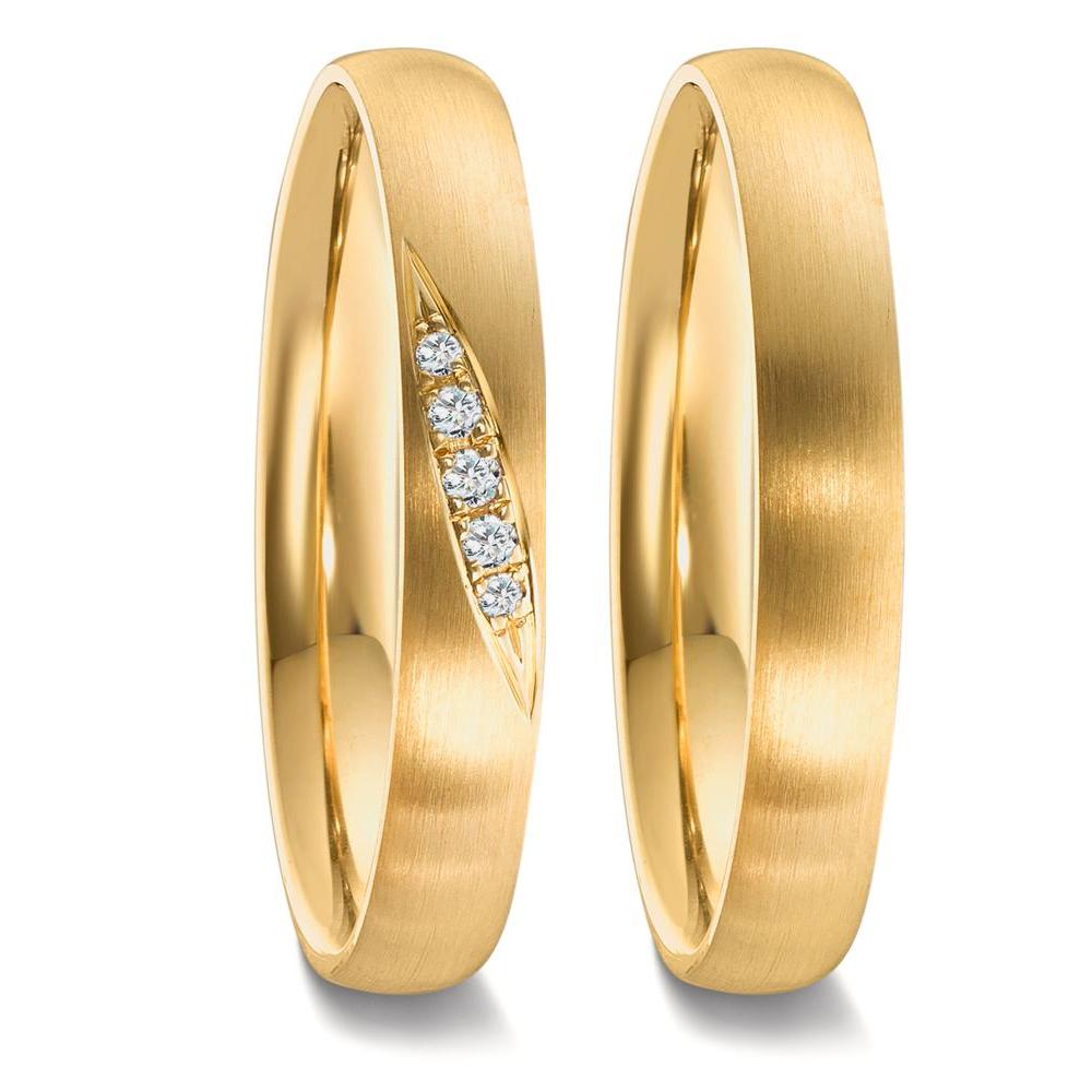 obrączka partnerska złoto żółte 750/18 K Diament 0.036 ct, 5 kamienie, tw-vsi