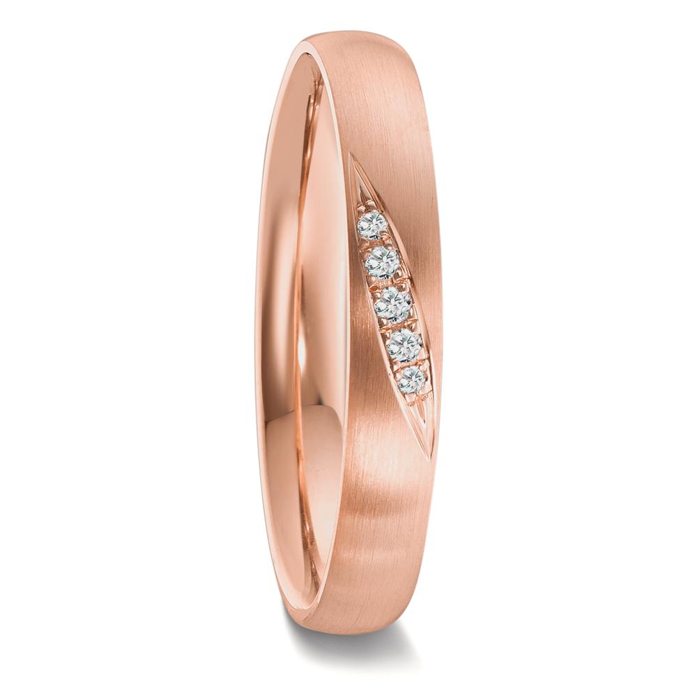 obrączka partnerska złoto czerwone 750/18 K Diament 0.036 ct, 5 kamienie, tw-vsi
