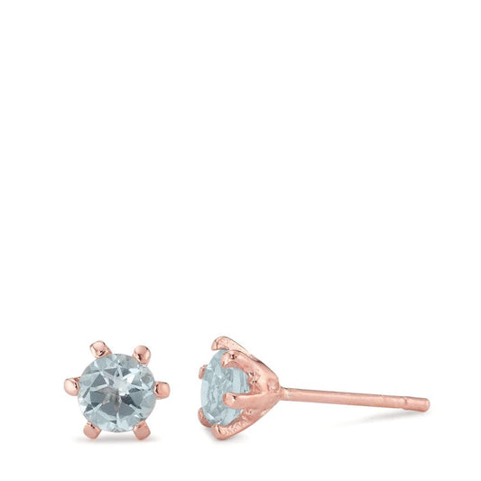 kolczyki wkrętki srebro Topaz niebieski, 2 kamienie róża pozłacany Ø6.5 mm