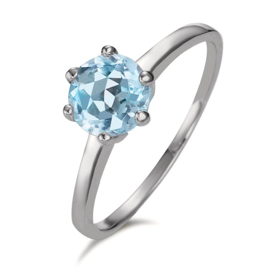 pierścionek srebro Topaz niebieski, 7 mm rodowany