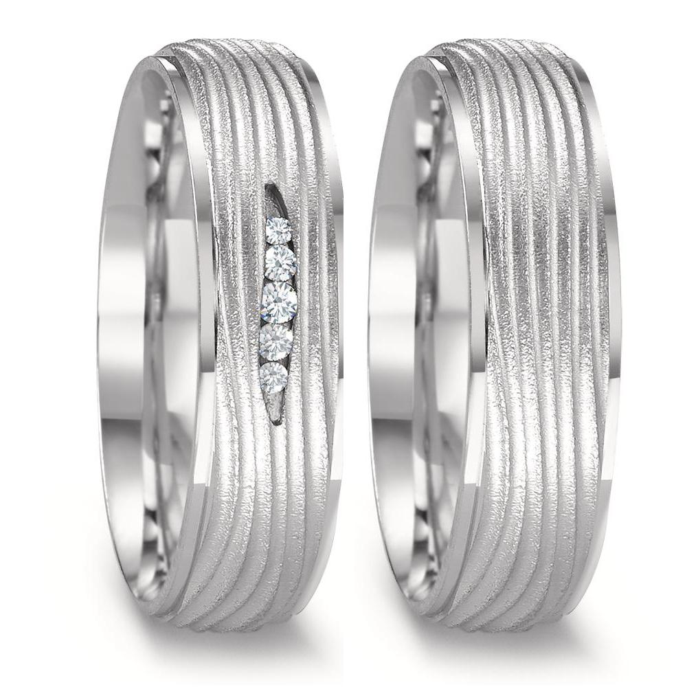 obrączka partnerska złoto białe 750/18 K Diament 0.045 ct, 5 kamienie, w-si