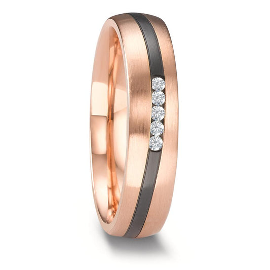 obrączka partnerska złoto różowe 585/14 K, cyrkon Diament 0.075 ct, 5 kamienie, w-si