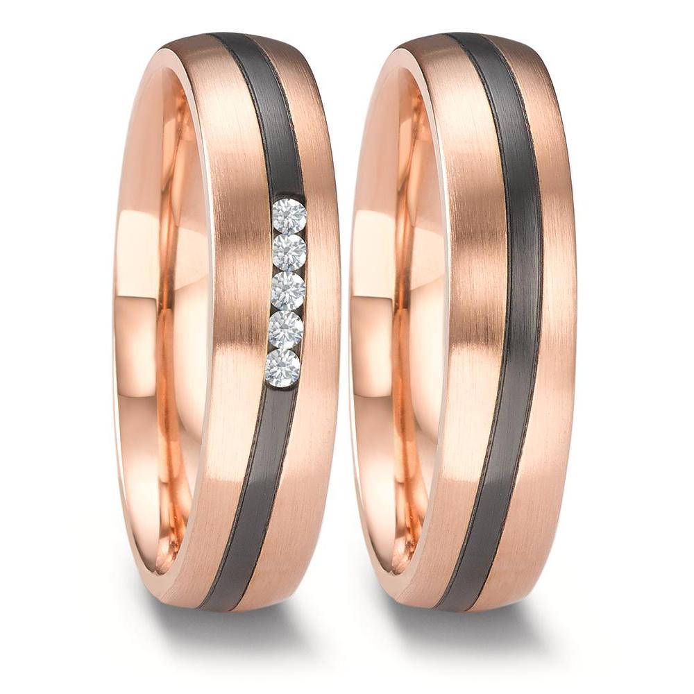 obrączka partnerska złoto różowe 585/14 K, cyrkon Diament 0.075 ct, 5 kamienie, w-si