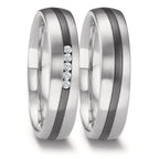 obrączka partnerska złoto białe 585/14 K, cyrkon Diament 0.075 ct, 5 kamienie, w-si