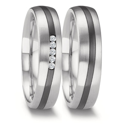 obrączka partnerska złoto białe 585/14 K, cyrkon