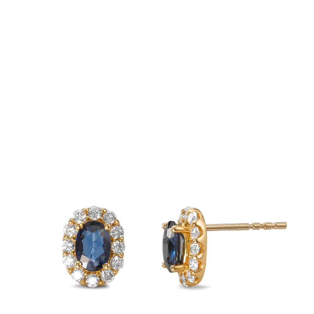kolczyki wkrętki złoto żółte 750/18 K Szafir 2 kamienie, Diament 0.44 ct, 24 kamienie, [Brillant], w-si