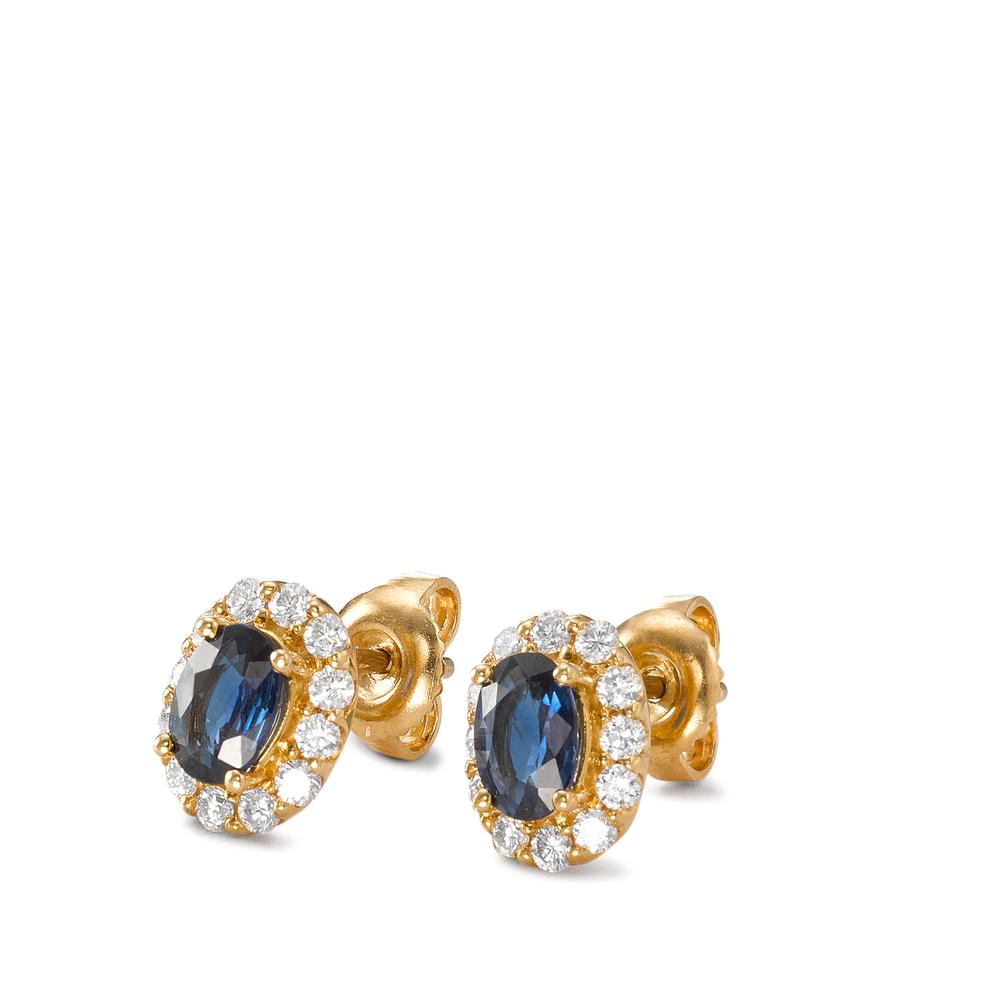 kolczyki wkrętki złoto żółte 750/18 K Szafir 2 kamienie, Diament 0.44 ct, 24 kamienie, [Brillant], w-si