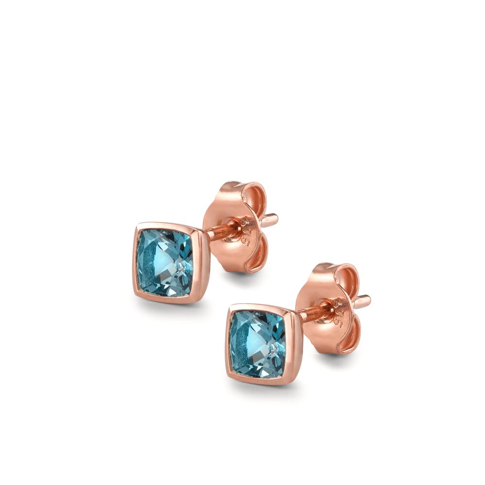 kolczyki wkrętki złoto czerwone 375/9 K Topaz London Blue 2 kamienie Ø4.5 mm